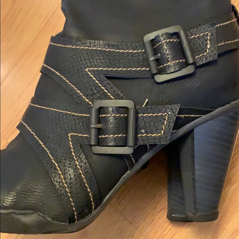 Tall women’s faux suede boots with buckles